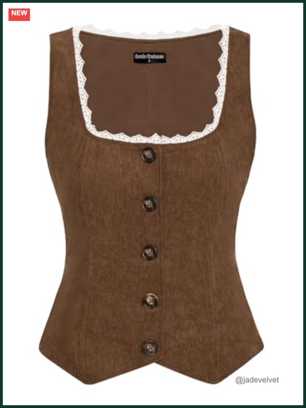 Corduroy Renaissance Corset Vest Button-Down Lace Trim Waistcoat